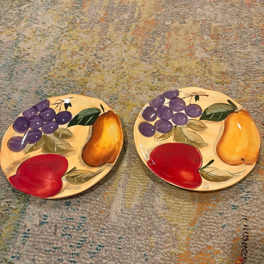 Home Trends Verdona Colorful Fruit Design Ceramic Plates Set of 2 Dinner Serving